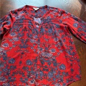 Lucky Brand Red and Blue Floral Blouse